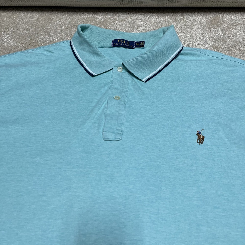 Polo Ralph Lauren Mens Polo Button Up turquoise big and tall Size 3XL flesh pony